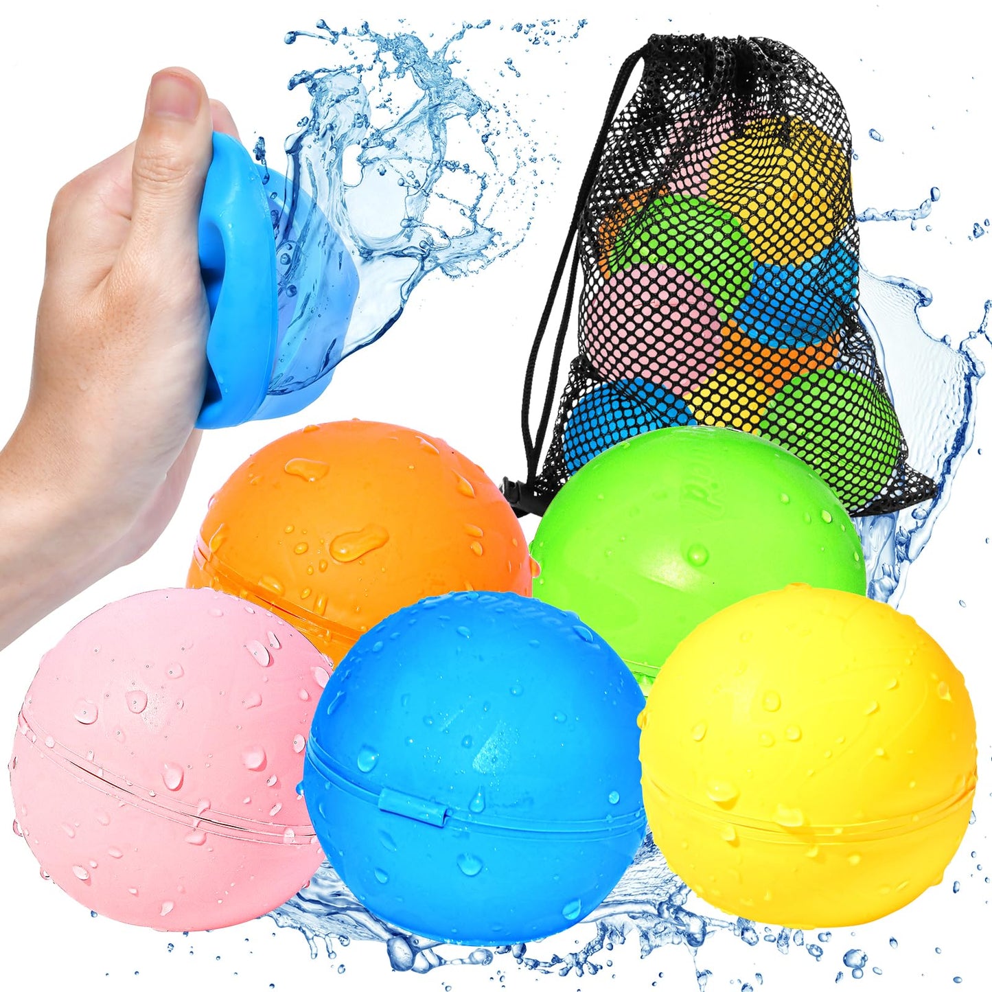 Soppycid Water Balloons Reusable Quick Fill - Self Sealing Silicone Water Balls For Kids With Mesh Bag, Outdoor Summer Fun Water Toys For Outdoor Activities, Summer Party, Water Park, Family Game
