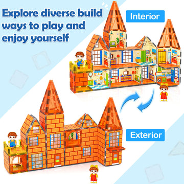 Magnetic Tiles-Doll House With Magnets For Kids Playhouse Tiles Edition Double Sided, Kids Toys Magnetic Blocks For Boys Girls Age 3-4 4-5 6-8, Stem Sensory Toys For Classroom Must Haves Building Toys