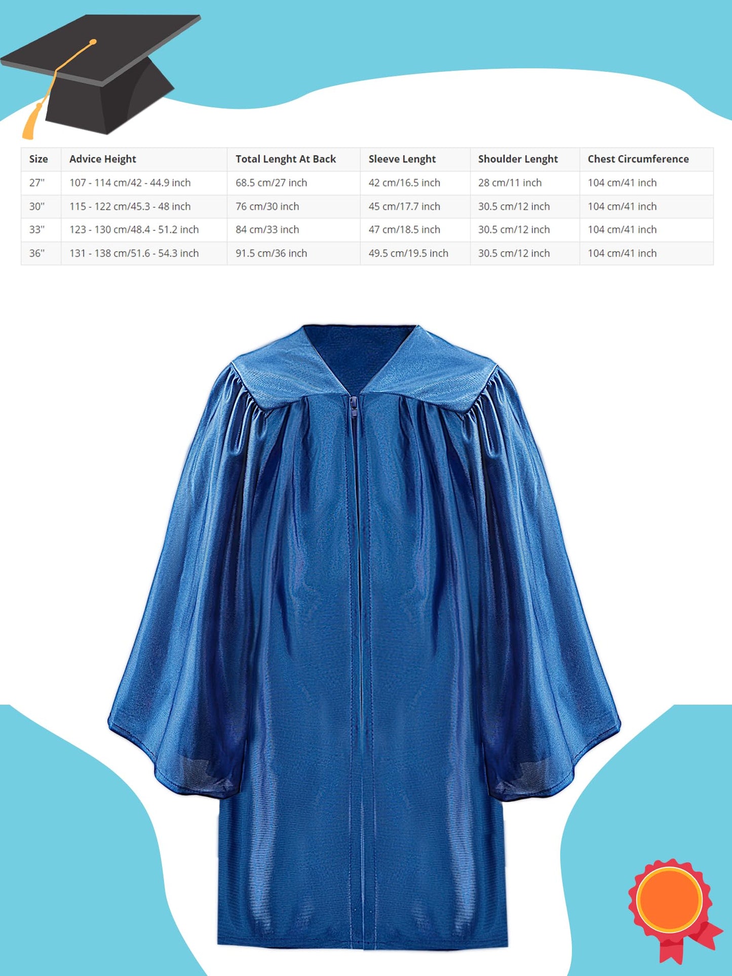 Preschool Graduation Gown And Cap With Tassel Printed Graduation Stoles Certificate Shiny Graduation Gown For Kindergarten (Blue