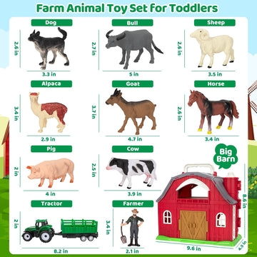 Farm Animals Toys For 1 2 3 4 5 Year Old Toddlers Girls Boys, Big Red Barn Farm With Figures Animals And Tractor Toy For Kids, Farm Playset Educational Learning Toys, Ideal Christmas Birthday Gifts