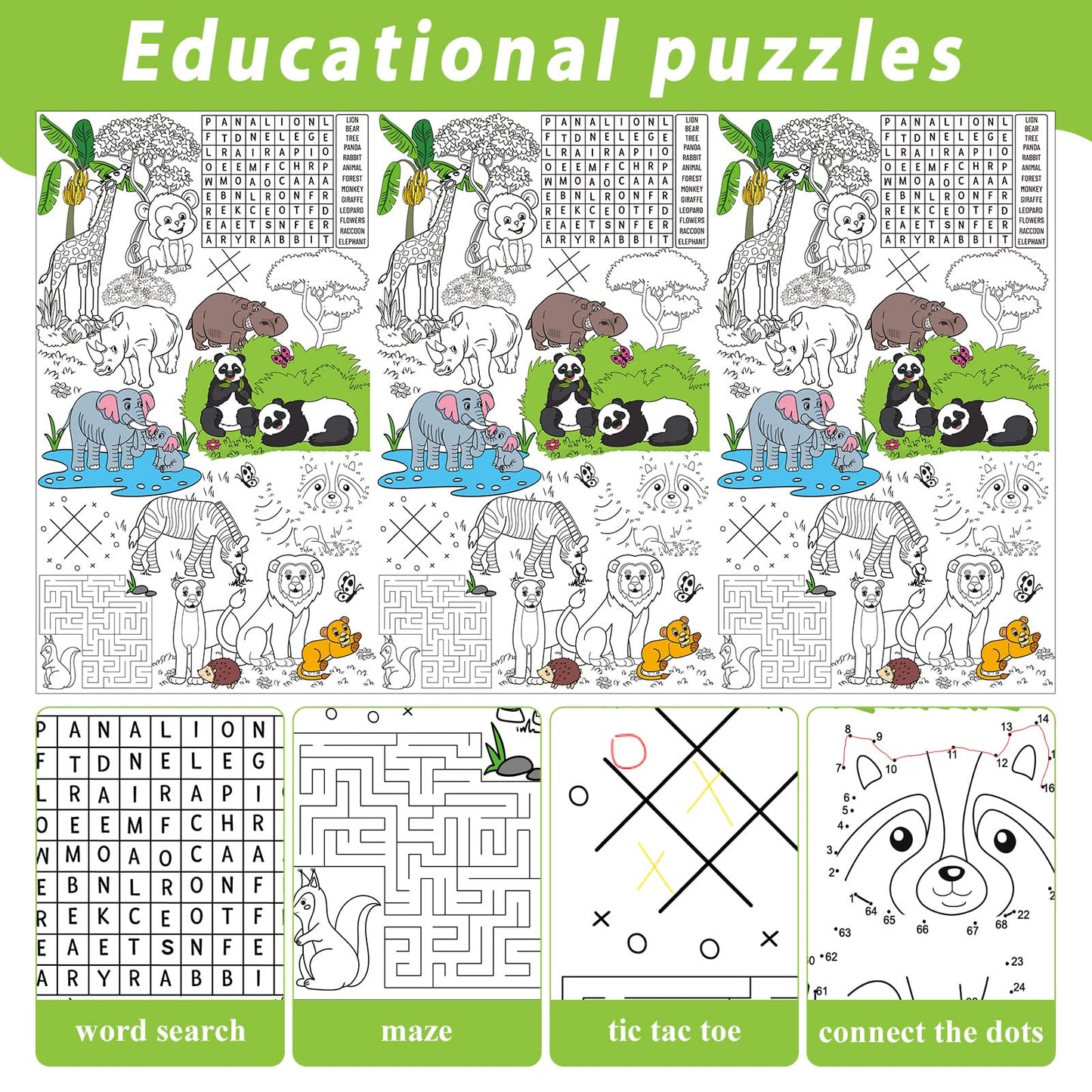 Giant Paper Coloring Tablecloth for Kids Huge Zoo Animals World Posters Activity Large Animal Color-in Paper Poster Table Cover