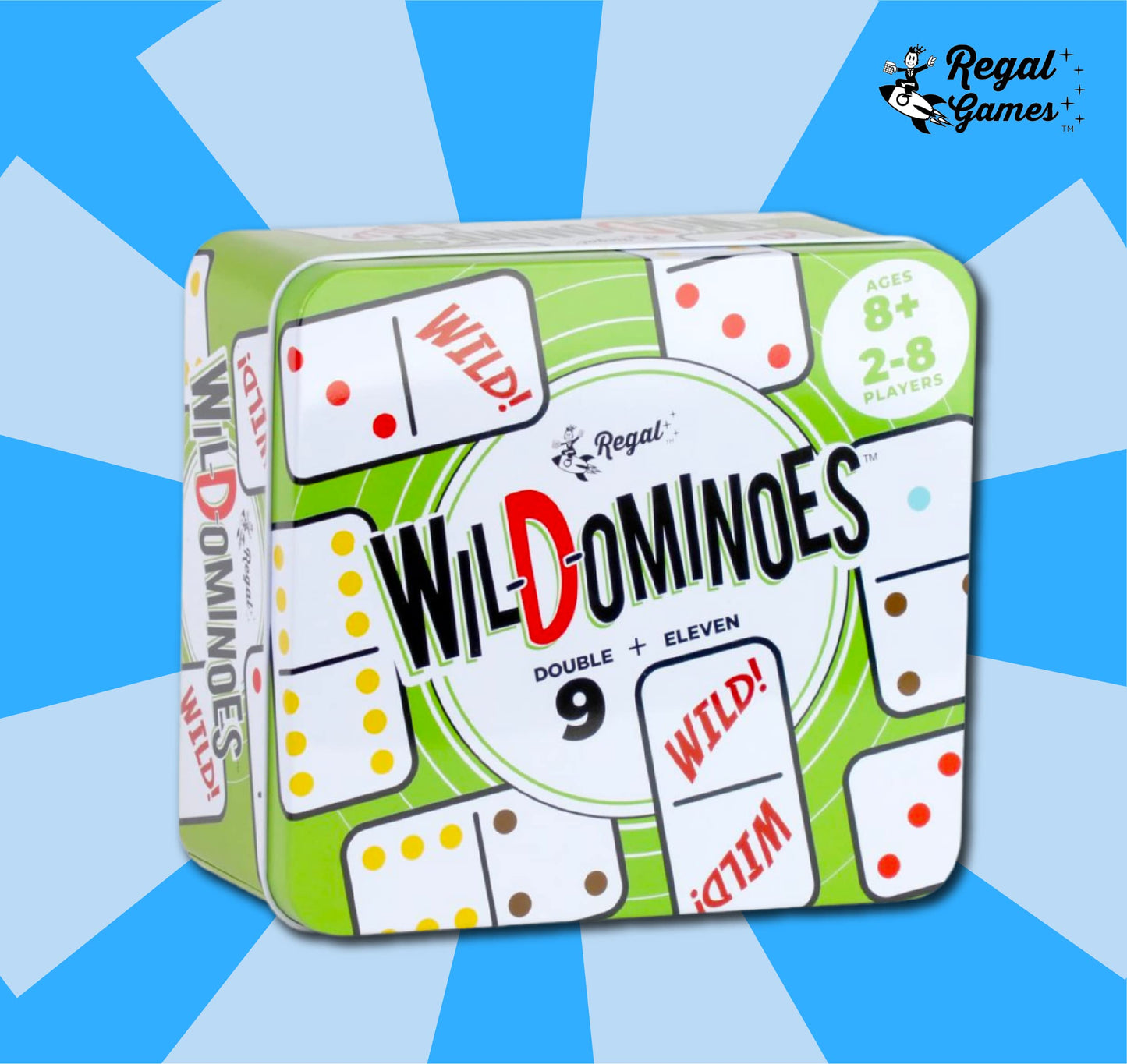 Regal Games Wild Spinner Dominoes - Fun Family Game for 2-8 Players, Includes Score Pad & Rules, Compatible with Spinner & Double 9