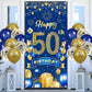50Th Birthday Party Decorations For Men Navy Blue Gold Happy 50Th Birthday Banner With 18Pcs 50Th Balloons 50Th Door Cover Backdrop For Men Women Birthday Anniversary Party Sign Porch Decor Supplies