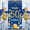 50Th Birthday Party Decorations For Men Navy Blue Gold Happy 50Th Birthday Banner With 18Pcs 50Th Balloons 50Th Door Cover Backdrop For Men Women Birthday Anniversary Party Sign Porch Decor Supplies