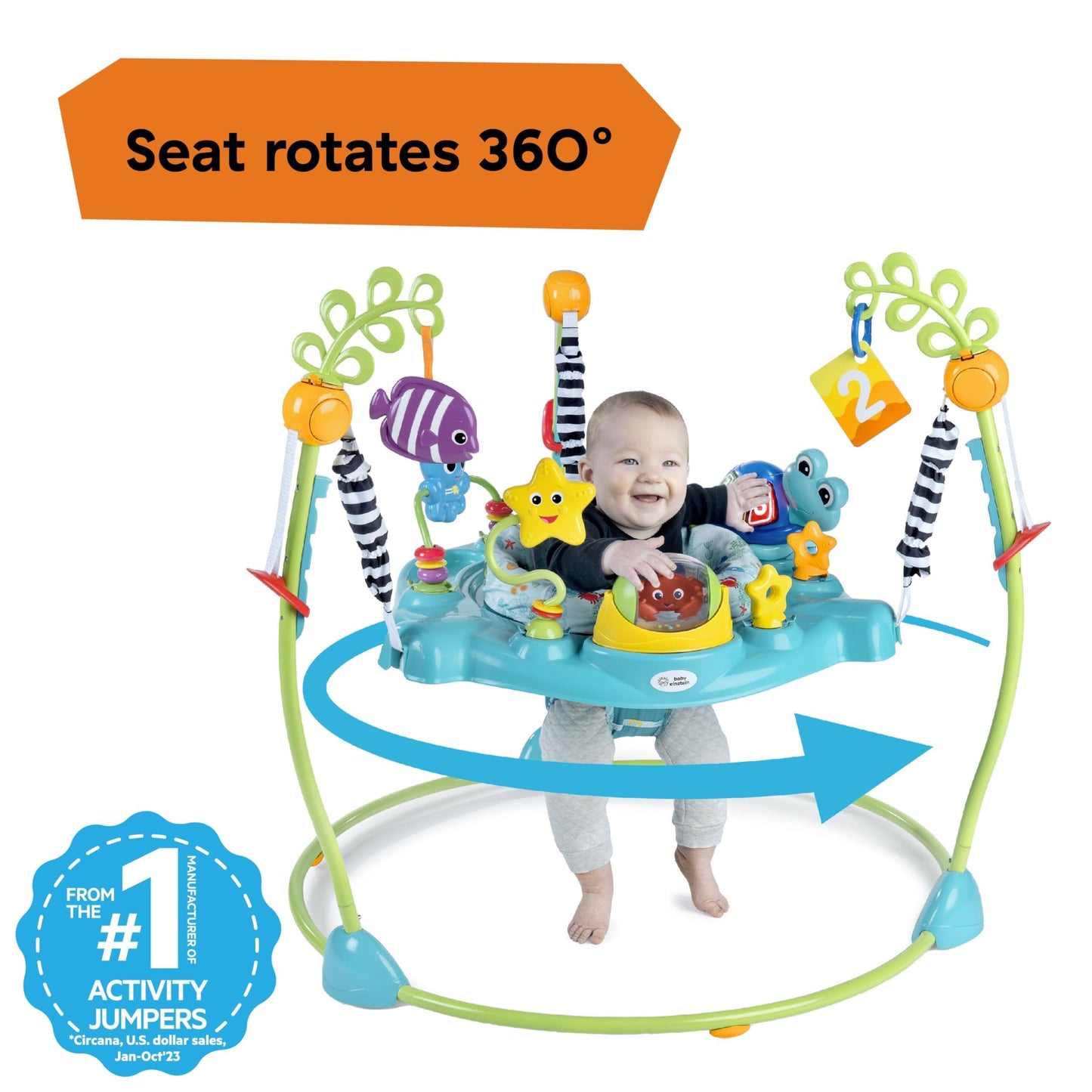 Baby Einstein Ocean Explorers Curiosity Cove 2-In-1 Educational Activity Jumper And Floor Toy, Max Weight 25 Lbs., Ages 6 Months