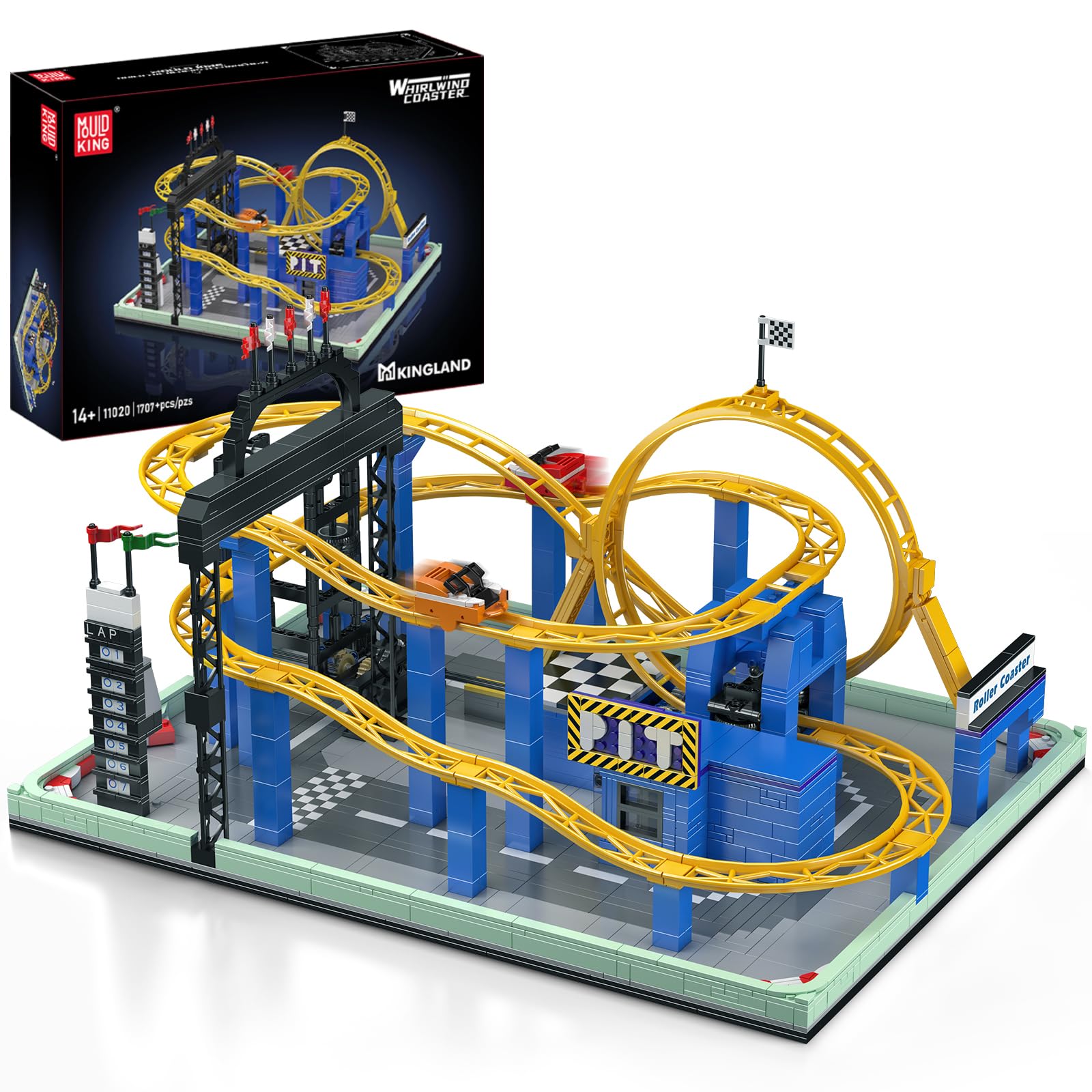 Mould King Roller Coaster Building Set  Large Amusement Park Coaster Model Kit with Motors  Whirlwind Coaster Creative Gift for mature-themeds  STEM Toy Kit for Boys  Girls and Kids (1707 PCS)