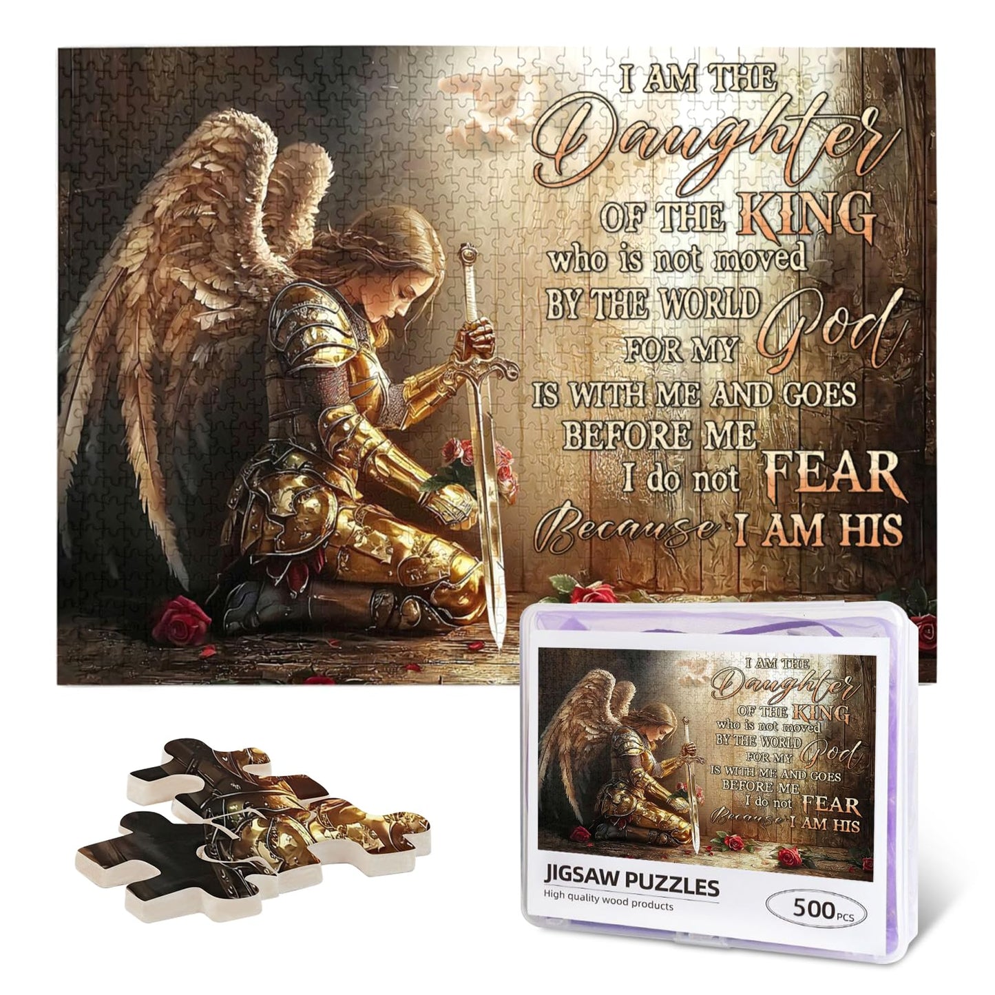 Christian Jigsaw Puzzles 500 Pieces for Adults, Warrior Woman with Bible Verses, Inspirational Religious Wooden Puzzle, Faith-Ba