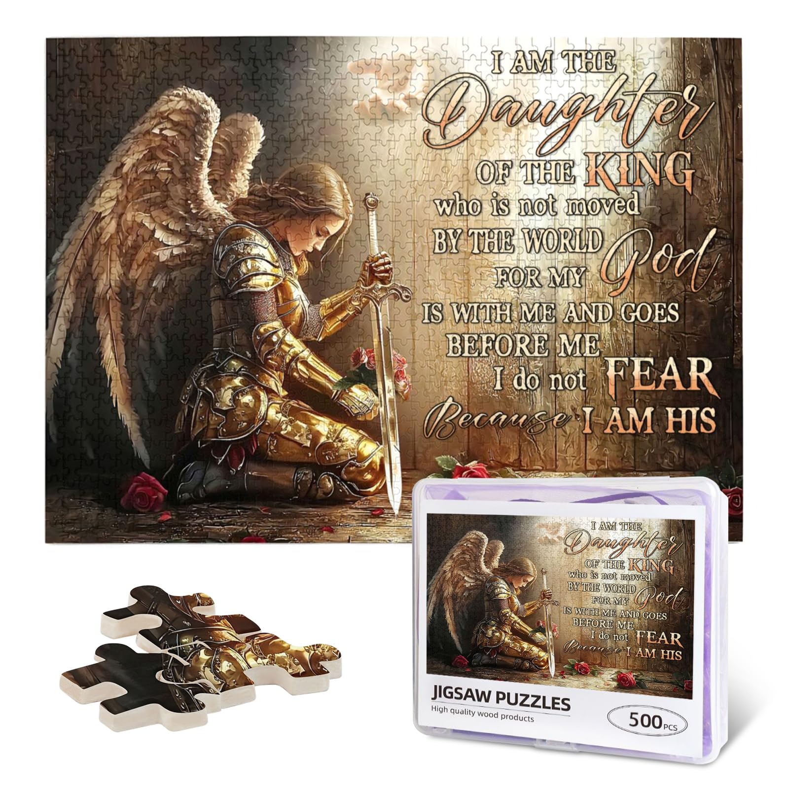 Christian Jigsaw Puzzles 500 Pieces for Adults, Warrior Woman with Bible Verses, Inspirational Religious Wooden Puzzle, Faith-Ba