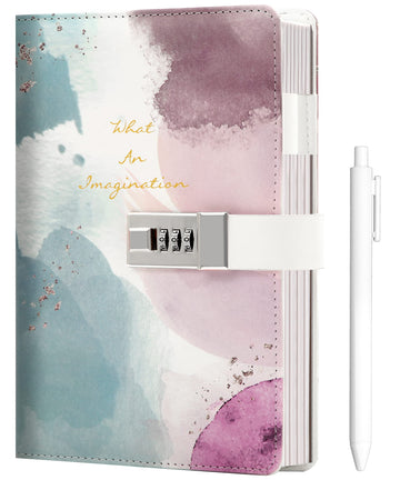Cagie Diary For Girls Age 8-12 Gifts For 9 10 11 12 Year Old Girls Diary With Lock, Spilling Ink Design 192 Pages Lock Diary With Pen, 5.7 X 8.5 Inch Birthday Gifts For Girl Journal With Lock