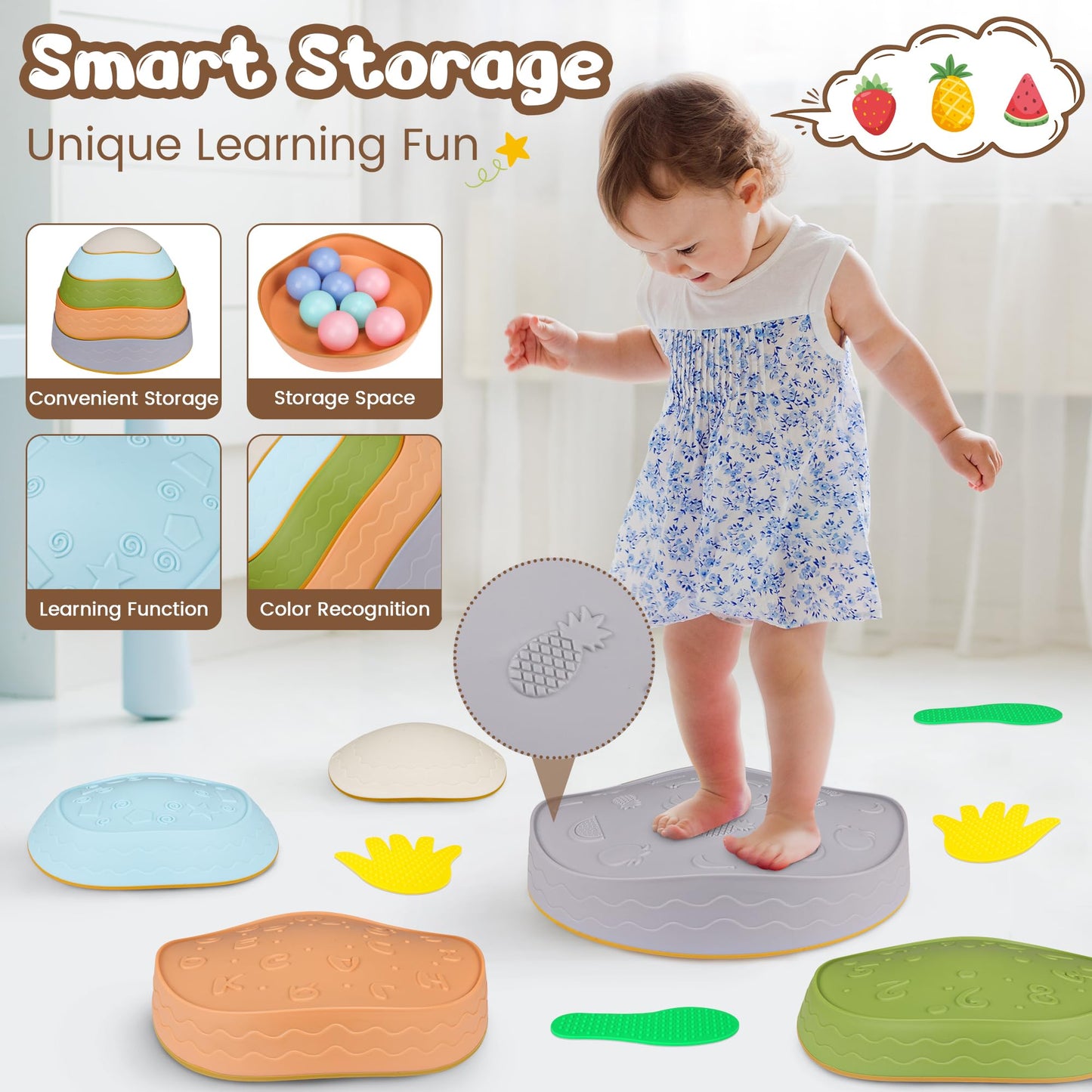 Stepping Stones For Kids, Sensory Stepping Stones For Toddlers, 7 Pcs Non-Slip Kid Stepping Stones For Promoting Toddler'S Balan