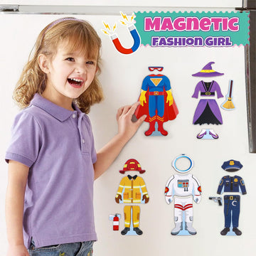 Atoylink Wooden Magnetic Dress Up Dolls For Girls Pretend Play Set, Princess/Witch/Occupations Community Helpers Matching Games Fashion Paper Dolls For Toddlers Preschool Learning Toys Gifts
