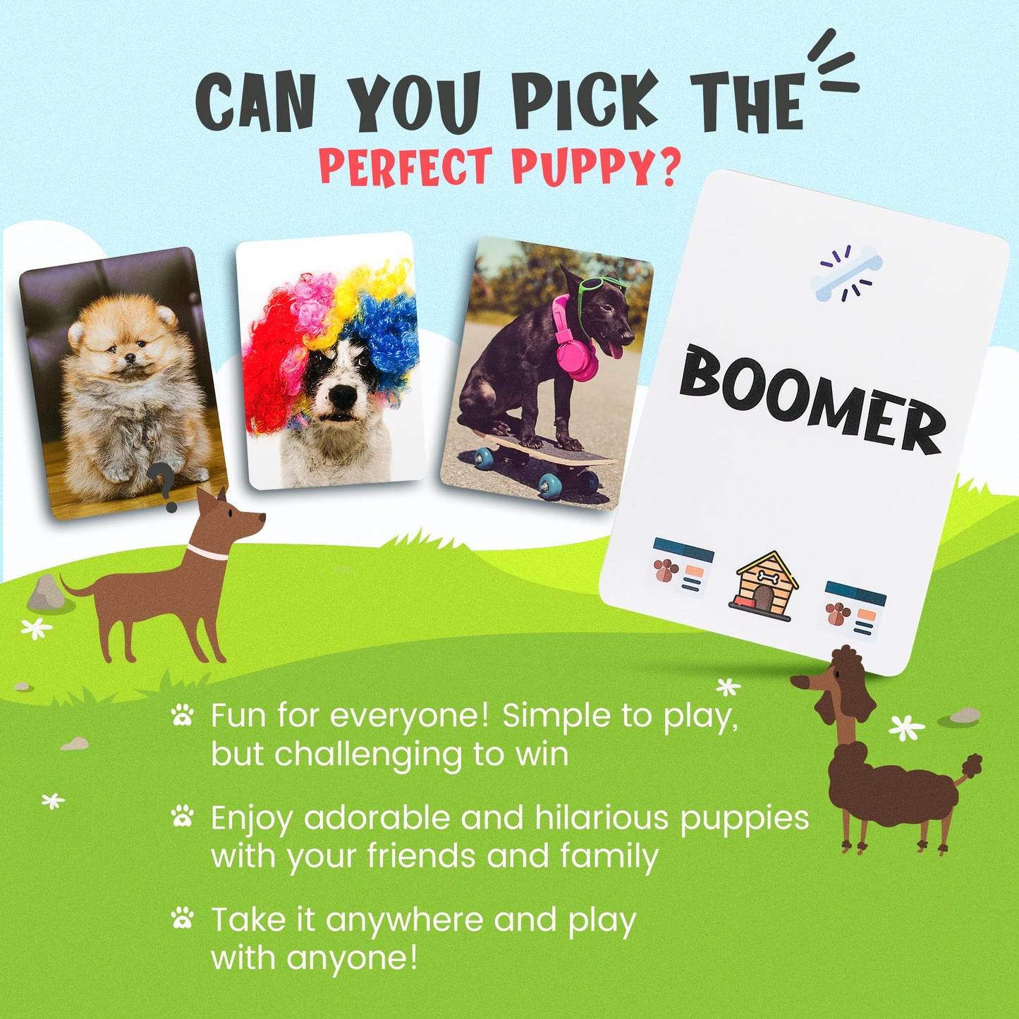 Game That Song Name That Puppy Card Game – Fun Family Game for Kids & Dog Lovers, Hilarious Group Play, Blue, Paper