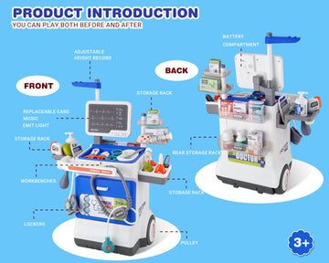 Doctor Kit for Toddlers - Deluxe Pretend Play Medical Cart Toy Set with Stethoscope ,Thermometer,Doctor Costume & Carry Bag - Ed