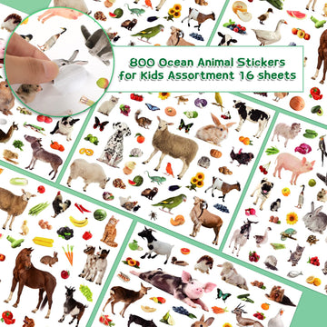800 Pieces Jungle Animal Stickers Realistic Zoo Animal Stickers Safari Animal Stickers Sea Animal Stickers For Water Bottle Scrapbook Class Rewards Sea Animal Party Supplies (Farm Animal)