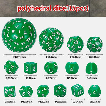 CiaraQ DND Polyhedral Dice Set (15pcs) D4-D100 Game Dice with Dice Bag for Dungeons and Dragons Role Playing Table Games (Green