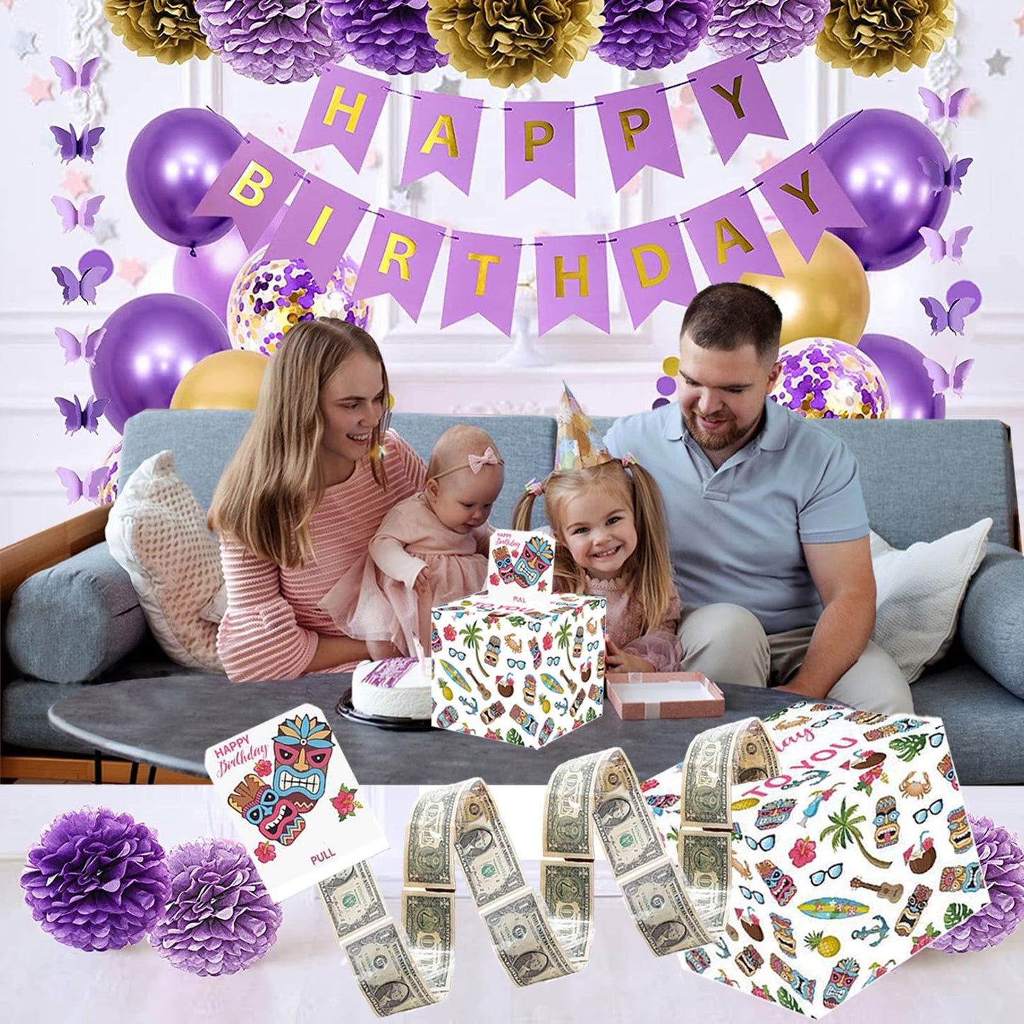 Birthday Money Box For Cash Gift, Money Roll Gift Box For Cake Pull Out Kit With Cards Money As Money Bouquet, Surprise Birthday