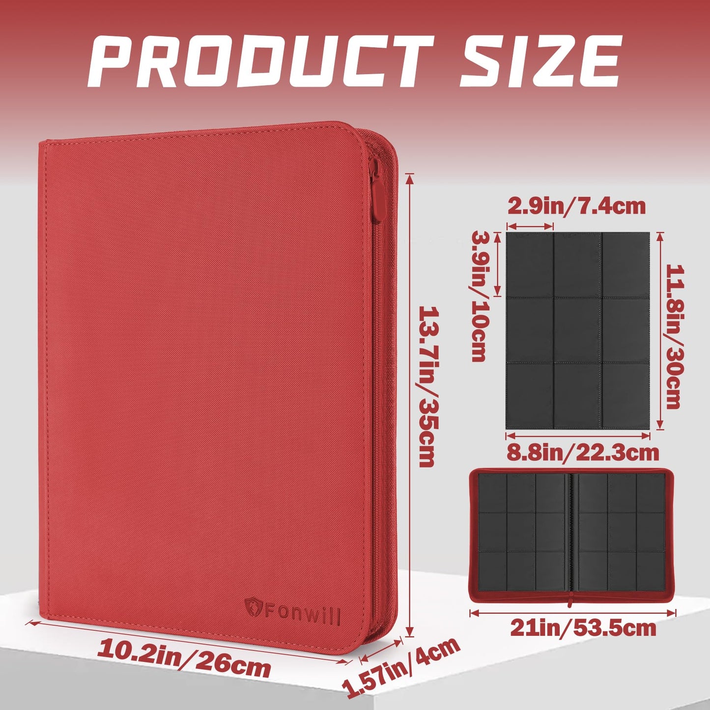 Card Binder 360 Pockets Trading Card Holder Book  enhanced PU Cover Zip Folder Binder  Side Loading Carrying Case Binder Album for TCG  MTG Sports Cards  Game Cards (Red)