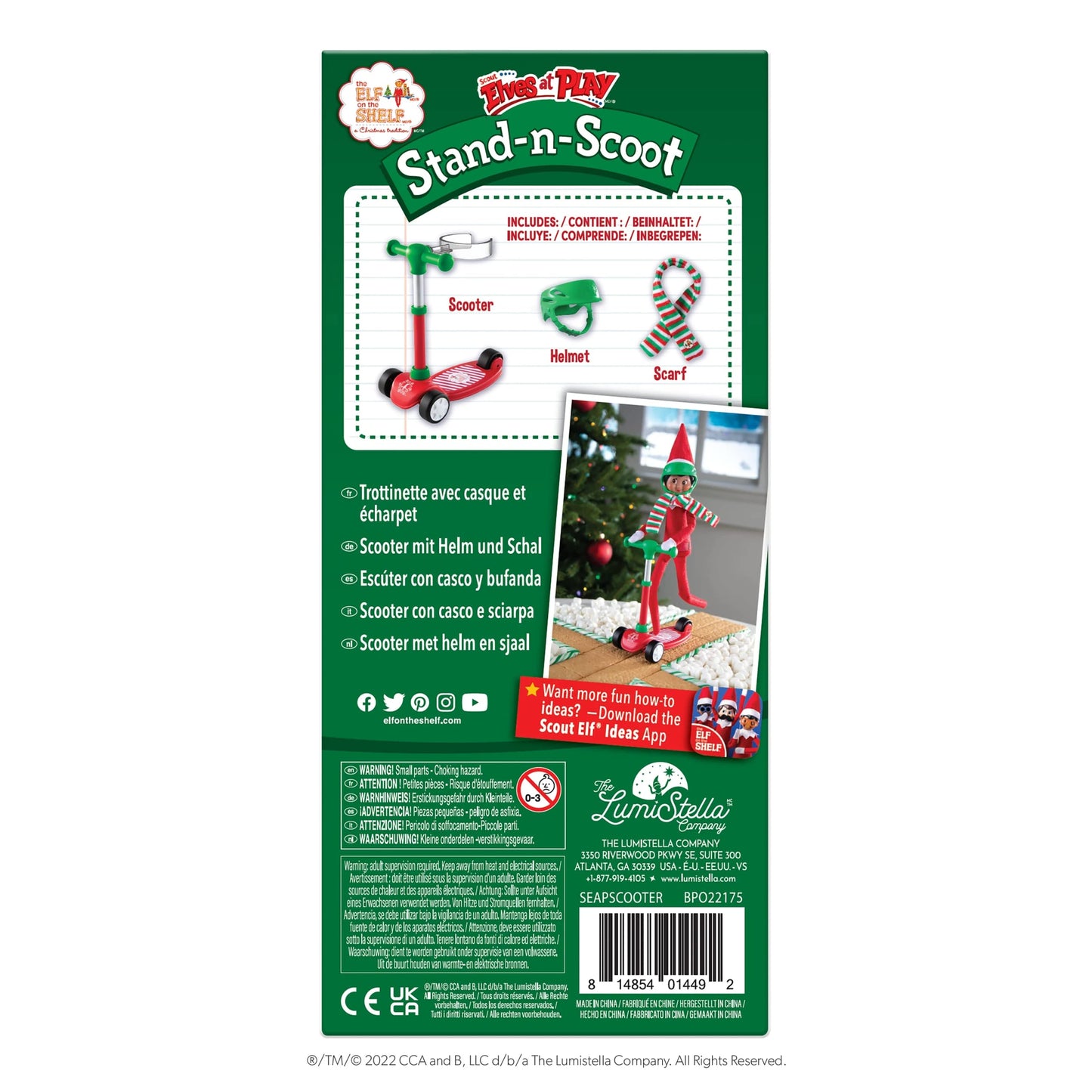 Elf On The Shelf Scout Boy (Brown Eyed Boy) With Elves At Play Stand-N-Scoot