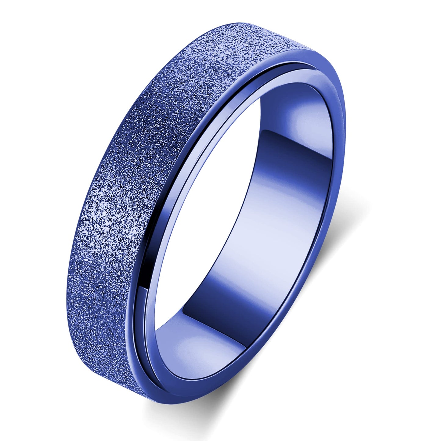 Titanium Stainless Steel Anxiety Fidget Spinner Ring For Women Men Fidget Toys Adults Size 9 Spinning Ring For Width 6Mm Blue