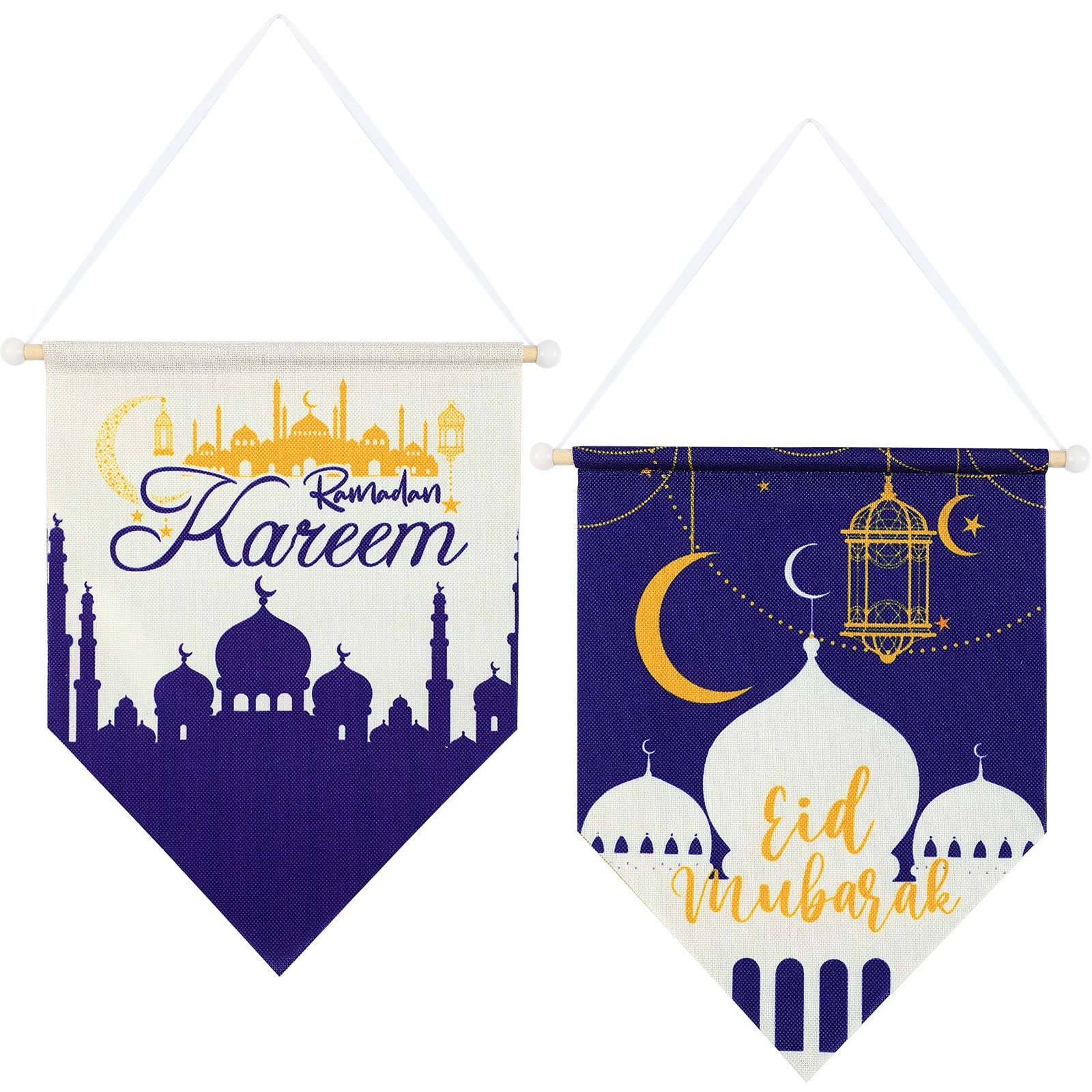 2 Pieces Ramadan Kareem Hanging Canvas Sign Eid Mubarak Hanging Canvas Sign Ramadan hanging sign Eid Mubarak sign for Ramadan Ka