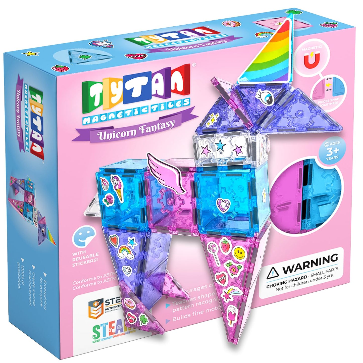 Tytan Tiles Ultimate Unicorn Magnetic Tiles Building Set, Adorable Kids Stem Toy, Creative Play, Shape & Pattern Recognition, Fi