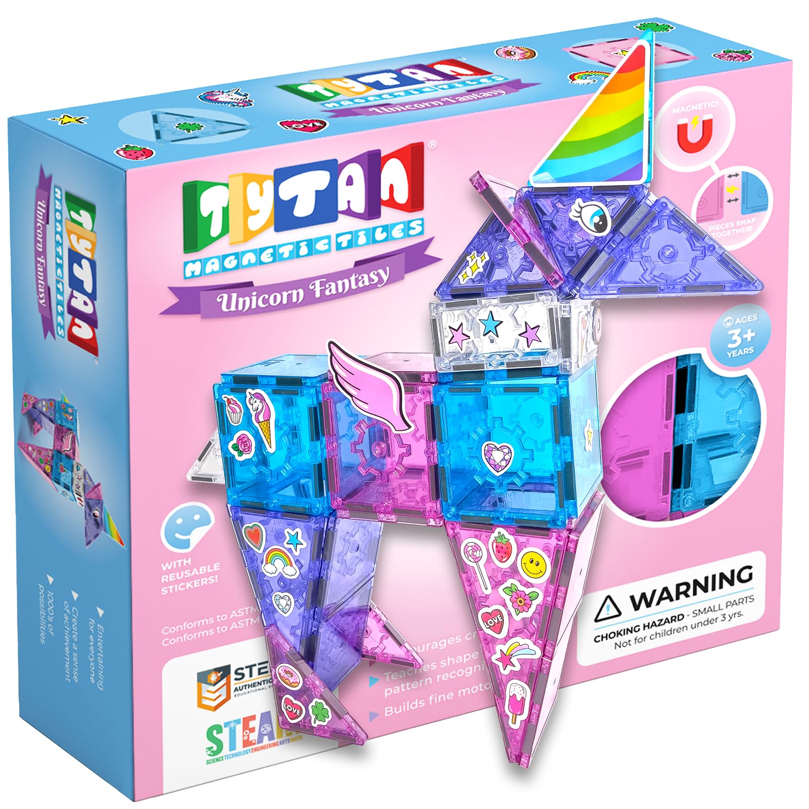 Tytan Tiles Ultimate Unicorn Magnetic Tiles Building Set, Adorable Kids Stem Toy, Creative Play, Shape & Pattern Recognition, Fi