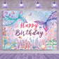 Mermaid Happy Birthday Backdrop Fish Tail Coral Decoration Banner Marine Biological Background for Princess Girl Mermaid Theme B