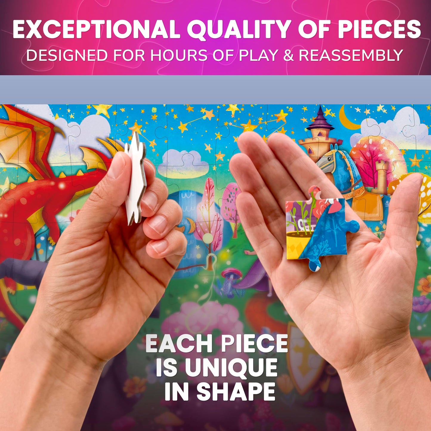 Quokka 4X60 Piece Puzzles For Kids Ages 4-6 – Glow-In-The-Dark Puzzles For Kids 4-8 I Unicorns, Mermaids, Fairy Tale I Fun Educational Toddler Puzzle For Boys And Girls – Educational Game Toys Gift