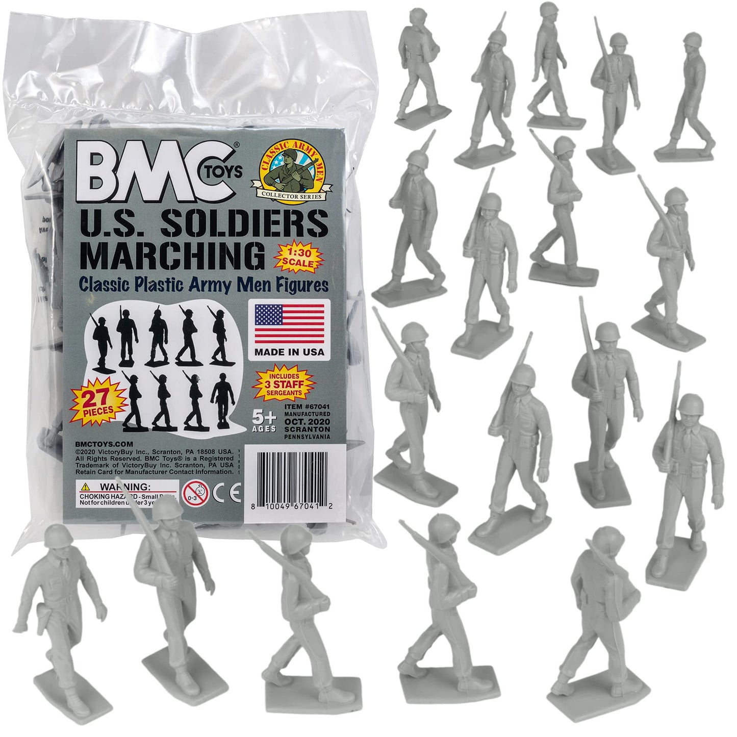 Bmc Marx Plastic Army Men Marching Us Soldiers - Gray 27Pc Ww2 Figures Made In Us