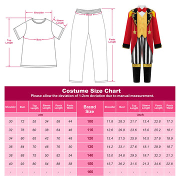 Relibeauty Circus Ringmaster Costume For Kids 2 Pieces Set With Hat,120 Red