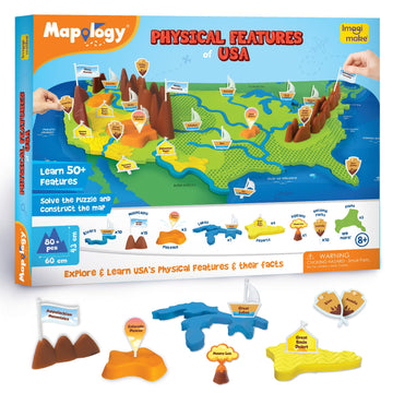 Imagimake Mapology Physical Features Usa Puzzle | Mountains, National Parks, Rivers & Lakes 3D Puzzle For Kids 8-10 | Educational Toys | Classroom Must-Haves | Easter Gifts For Kids | Easter Toys