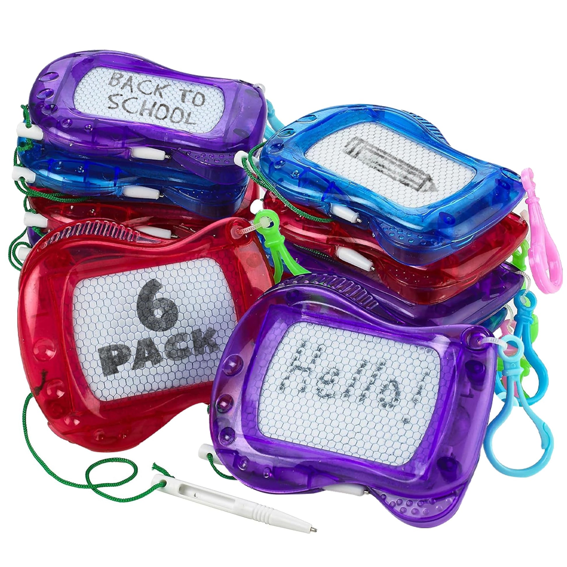 Bedwina Mini Magnetic Drawing Board For Kids - (Pack Of 6) Backpack Keychain Clip Drawing Boards, Erasable Doodle Sketch Writing Pad Boys & Girls, Birthday Kids Party Favors