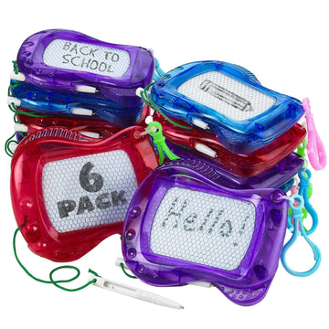 Bedwina Mini Magnetic Drawing Board For Kids - (Pack Of 6) Backpack Keychain Clip Drawing Boards, Erasable Doodle Sketch Writing Pad Boys & Girls, Birthday Kids Party Favors