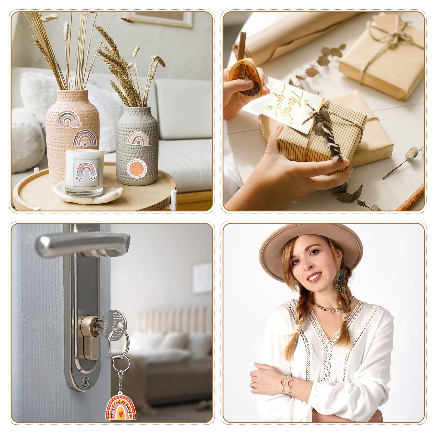 Tuanse 130 Pcs Rainbow Party Favors Including 20 Bohemia Bracelet 20 Rainbow Keychains 50 Stickers 20 Organza Bags 20 Thank You