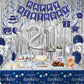 21St Birthday Decorations For Him, Blue Silver Happy 21St Birthday Decorations For Boys Men, 21St Birthday Balloons Banner Table