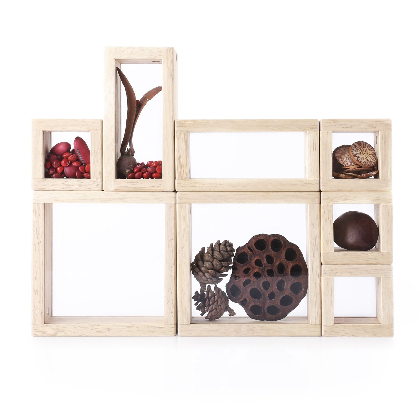 Guidecraft Treasure Blocks - Clear: Smooth Wooden Observation Stacking Blocks with Transparent Windows, Educational Toy for Kids