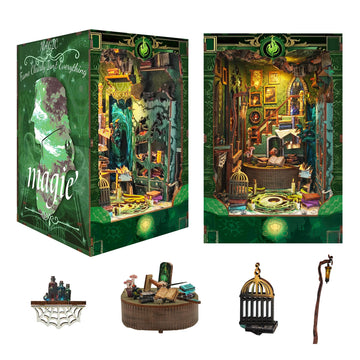 STRUCWOOD DIY Book Nook Kit 3D Wooden Puzzle DIY Miniature House Kit Magic Dollhouse Tiny House Bookshelf Dollhouse for Adults w
