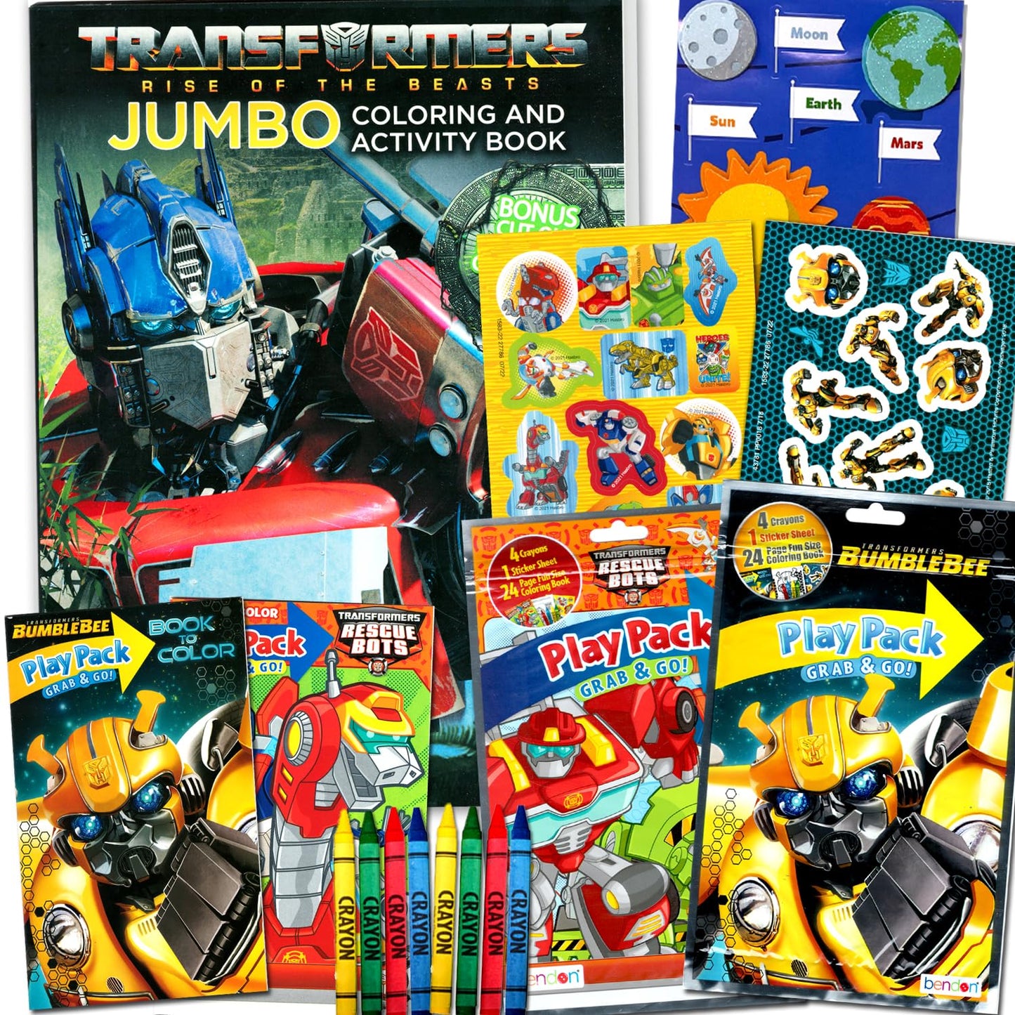 Transformers Coloring and Activity Set for Kids - Activity Book and Play Packs Featuring Optimus Prime, Bumblebee and Rescue Bot
