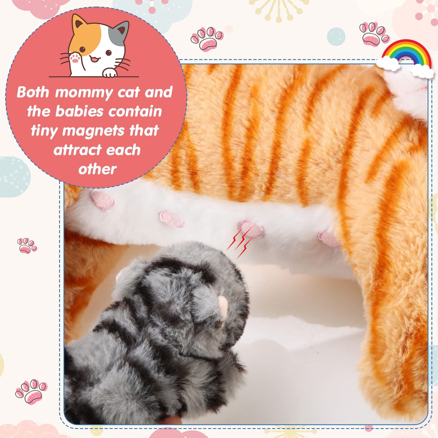 Skylety Cat Stuffed Animal Set with 4 Plush Kittens, Pink Plush Mommy Kitty, Perfect for Birthday Party Favors and Gifts, 5 Piece Assortment