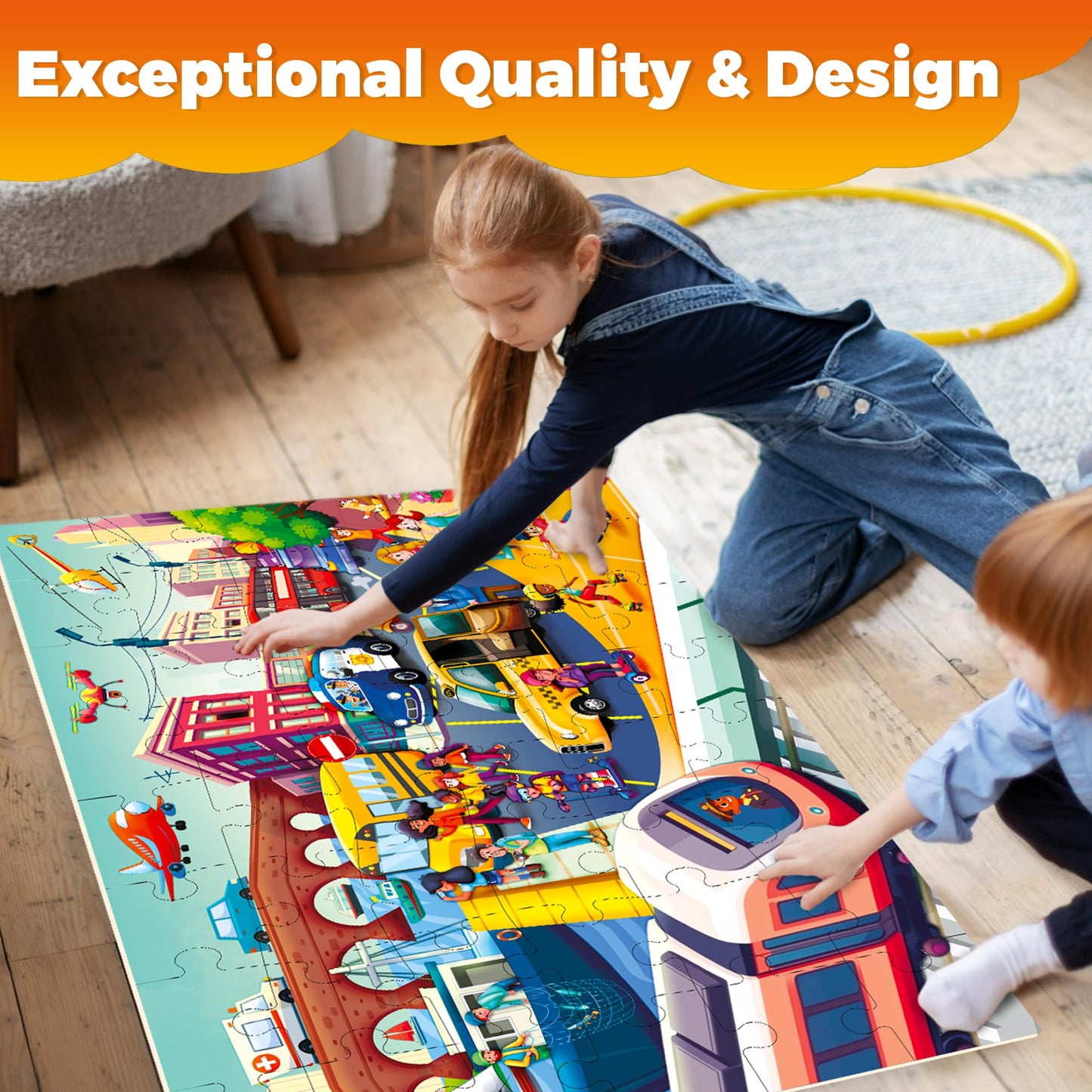 QUOKKA Giant Floor Puzzle for Kids Ages 4-6 - 2x3 Feet Extra-Thick 48 Pieces Toddler Puzzle Ages 3-5 - City Cars Educational Activity for Boys Girls - enhanced Box with Sturdy Handle & Magnetic Closure