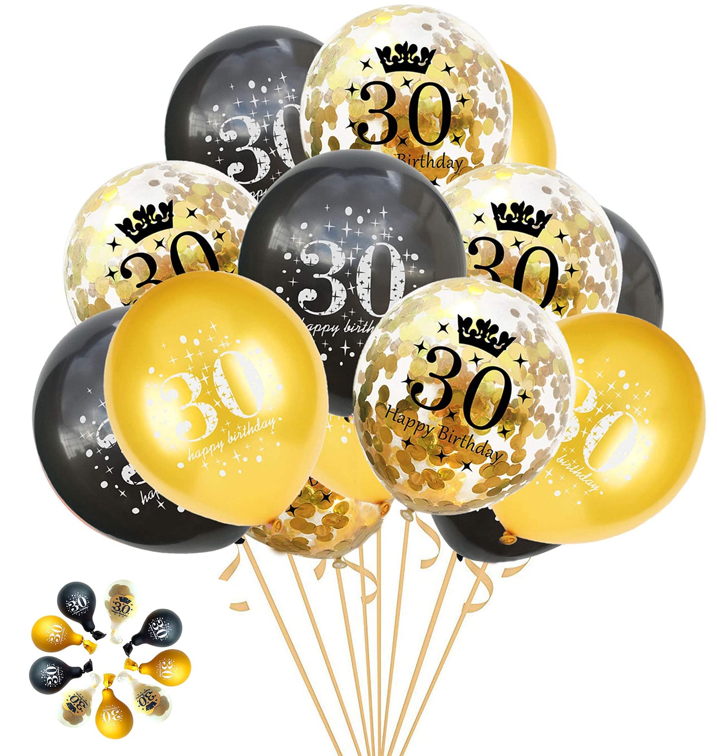 Jonhamwelbor 30Th Birthday Balloons Gold And Black Party Decorations 15 Pack 12 Inch Latex And Confetti Balloon Printed With Hap
