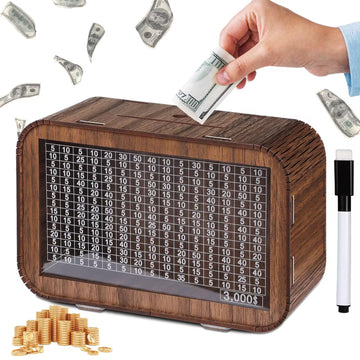 Giftota 3000 Piggy Bank For Adults Kids - Fully Assembled Wooden Money Saving Challenge Box - Money Bank With Counter And Dry Er