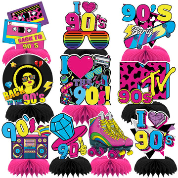 DTOFOOT 10 Pcs 90s Party Decorations, 90s Retro Honeycomb Centerpieces Back to 90s Party Table Centerpieces 1990s Vintage Birthd