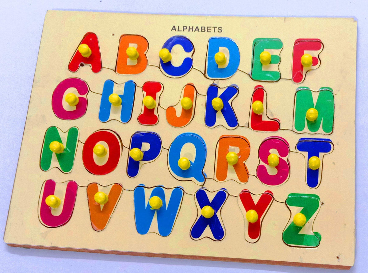 Saim Handicrfats Wooden Alphabets Design Chunky Puzzle Multicolor