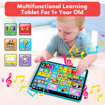 Peacurh Learning Tablet for Toddlers 1-3, Trilingual Music & Sound Educational Toy, Montessori Speech Therapy, Blue