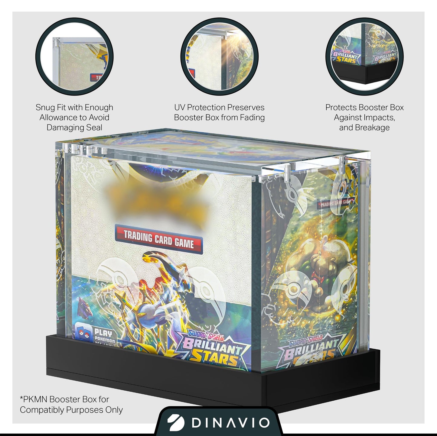 Dinavio Crafthouse PKMN Booster Box Case Acrylic Display - Booster Box Protector Case - 8mm + 5mm Acrylic 5x3mm Magnets - Compatible with PKMN Booster Boxes (Black Base)
