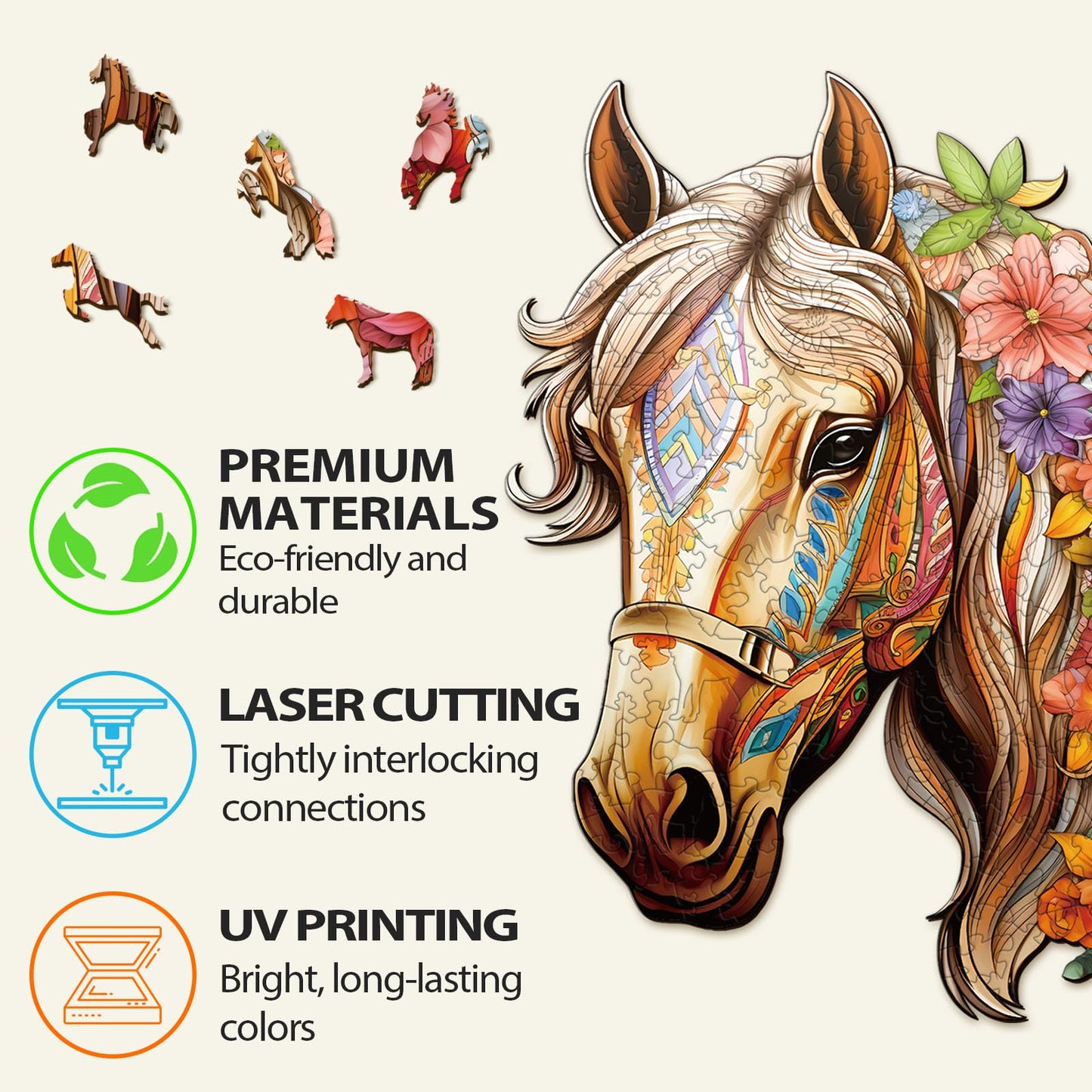 Wooden Puzzles for mature-themeds  Wood Horse Puzzle  Unique Gifts for Men Women  mature-themed Puzzles (S-8.5 * 8.1in 100pcs)