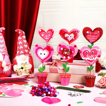 VioraWhite 36 Set Valentines Day Flower Pot Craft Kit Make Your Own Standing Flowers Heart Flowers Pot Crafts DIY Paper Flower