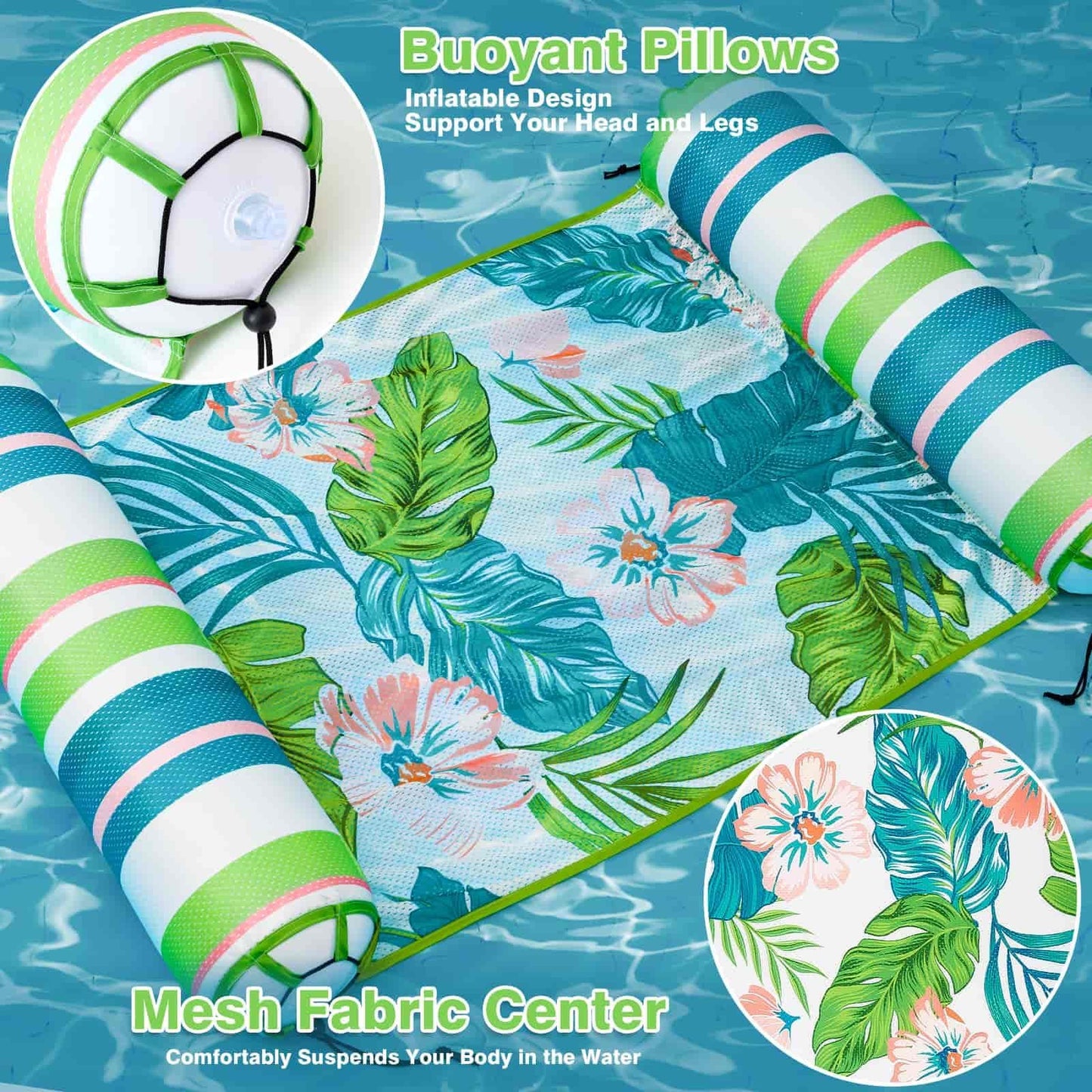 Wernnsai 2 Pack Inflatable Pool Floats - Water Hammock For Adults Fabric Mesh Pool Floaties Multi-Purpose 4-In-1 Saddle Lounge C