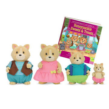 Li'L Woodzeez Cat Family Set – Whiskerelli Cats With Storybook – 5Pc Toy Set With Miniature Animal Figurines – Family Toys And Books For Kids Age 3+